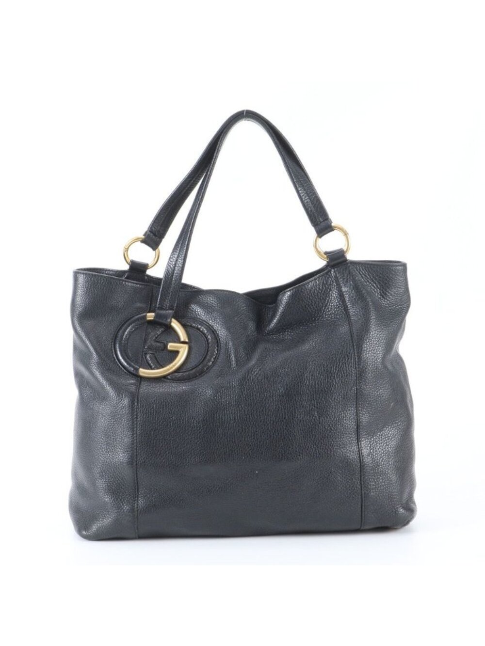 Gucci Interlocking G Leather Tote Shoulder Hand Black